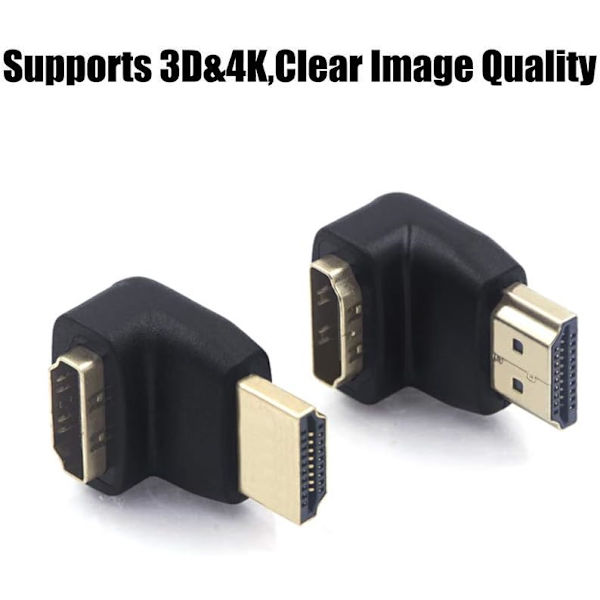 HDMI-adapter 90 grader 270 grader rät vinkel hane till hona 4K 3D rät vinkel HDMI-kontakt 2-pack