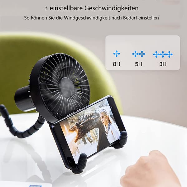USB Stille Vifte for Barnevogner med Justerbart Stativ
