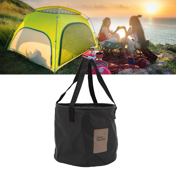 20L Bärbar Camping Hink PVC Fällbar Vattenhink Hög Kapacitet Hopvikbar Behållare för Utomhusaktiviteter Svart