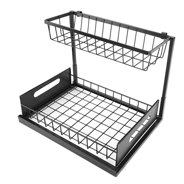 Under Sink Organizer L-forma 2-nivåers utdragbar diskbänkhylla för under kök badrum diskbänk arrangörer och förvaring svart