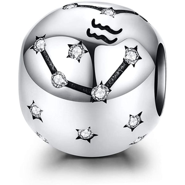 Vattumannens amulett är kompatibel med Pandora 925 sterlingsilverarmband, inlagd med 12 stjärnstjärnor zirconia 12 konstellationshalsband