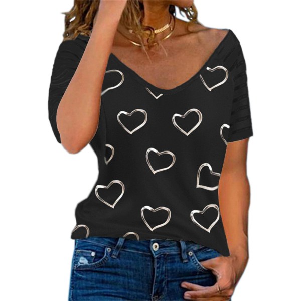 Love Heart Print T-shirt för kvinnor kortärmade grafiska t-shirts