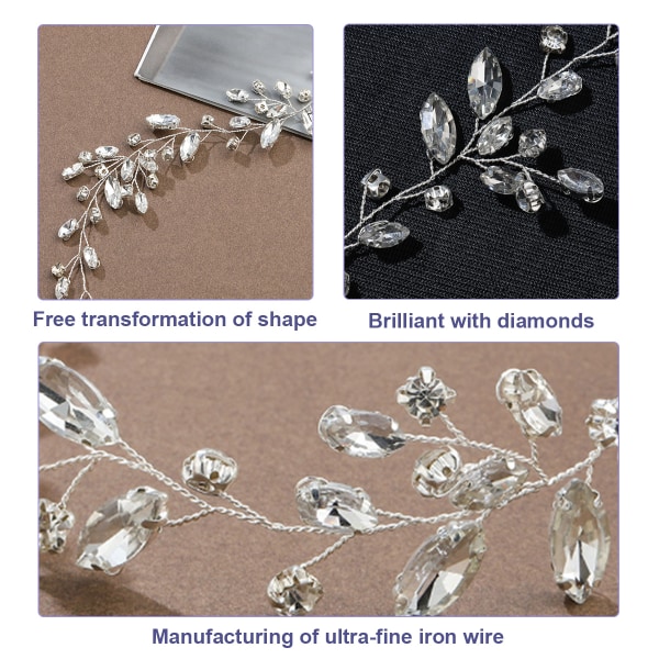 Brud bröllop kristallhår vin silver strass hårbit brud hår accessoarer för kvinnor och flickor