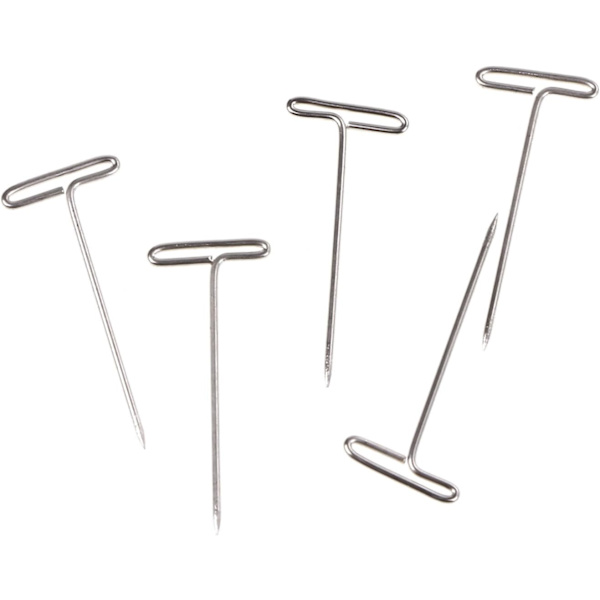 100 st 1 tum nickelpläterade stål T-stift silver T-formade stift för blockering stickning, modellering hantverk och kontor med plastbox.