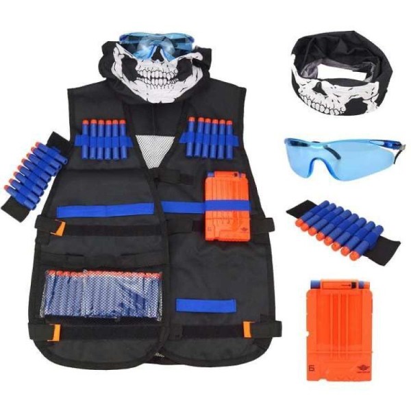 Tactical Vest Jacket Set Elit Set, Nerf Väst, Tactical Väst, Nerf Accessories Set Kids Tactical Väst med 60 pilar + 1 Nerf glasögon + 1 * 6 mjuka
