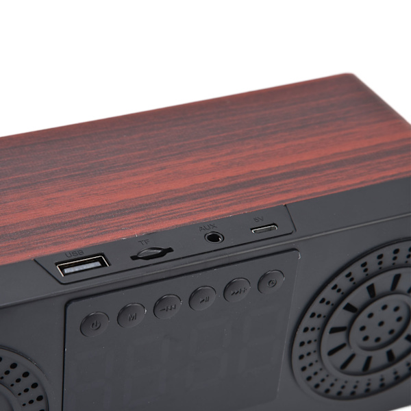 Högtalare Röd Dubbel Högtalare Digital Display Klocka 360° Tredimensionell Surround Trä Högtalare Subwoofer
