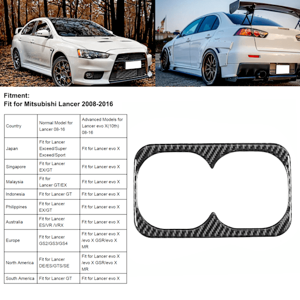 Bakre Mugghållare Trim Armstöd Flaskförvaring Kolfiberöverdrag Passar Mitsubishi Lancer 08-16