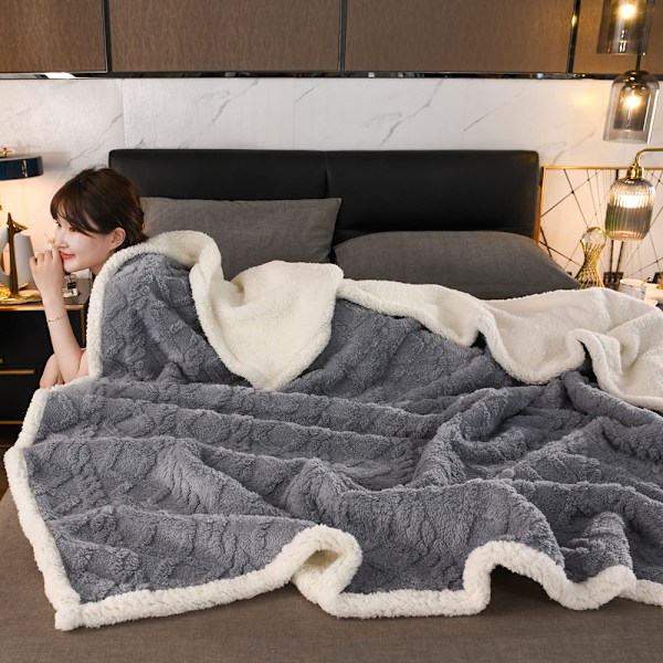 Gosig filt 150 x 200 cm grå vit fluffig extra mjuk och varm flanell fleece filt, som sofffilt, sofffilt, enkelsäng, sängöverkast för