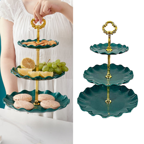 Slitstarkt Dessertställ i Stark Färg, Multifunktionell Display för Frukt & Bakverk, Monterbar Brickdesign & Högkvalitativ Plast, Mörk
