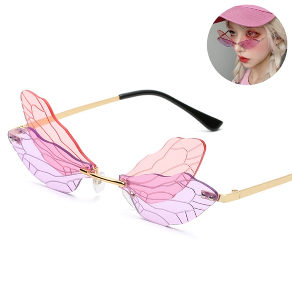 Dragonfly Rimless Solglasögon för kvinnor Vintage Gold Metal