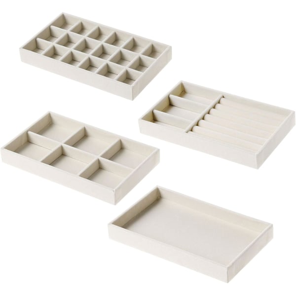 Set med 4 smyckesbrickor, smyckesförvaringsorganisatör lådvisningshållare för örhängen, halsband, armband beige