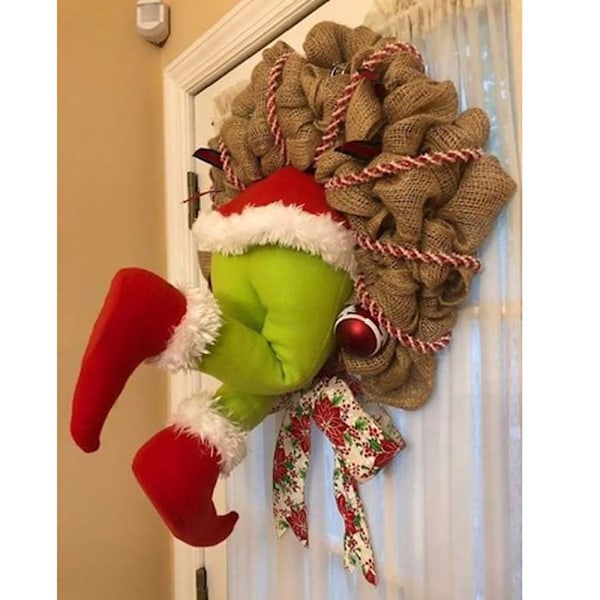 Clevoers Grinch Julkrans Dörrkrans Juldekoration Krans Julgransdekoration Grinch Fylld Elfenbensben i Julkrans för