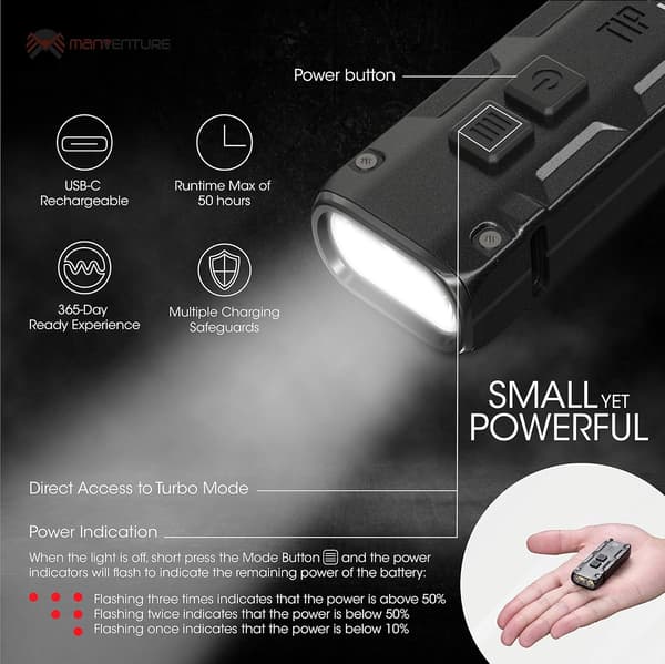 TIP SE - Mini taskulamppu - 700 lumenia LED - USB-C lataus -