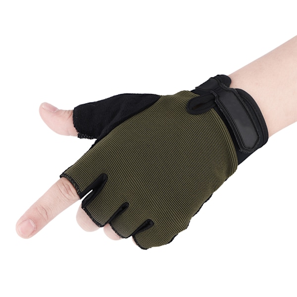 1 par andningsbara halkfria halvfingerhandskar för utomhuscykling klättring sport (armégrön)
