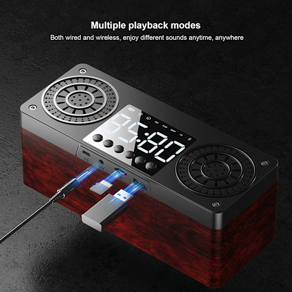 Högtalare Röd Dubbel Högtalare Digital Display Klocka 360° Tredimensionell Surround Trä Högtalare Subwoofer