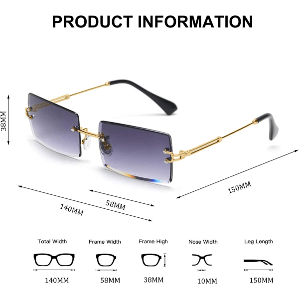 Fyrkantiga solglasögon med ultraliten ram för kvinnor se genom linsen