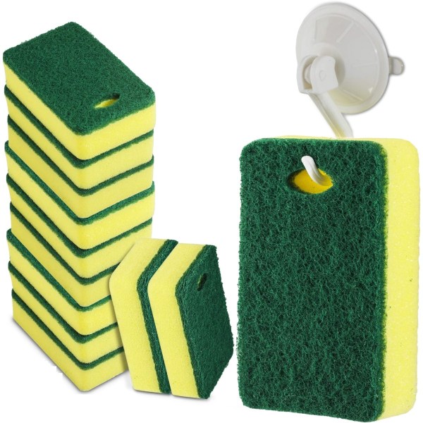 12 st Skrubrengöringstillbehör – Köksdisksvamp med krokhållare – Multipurpose Clean Pad & Sugkoppskrok – Långvarig skurmaskin med