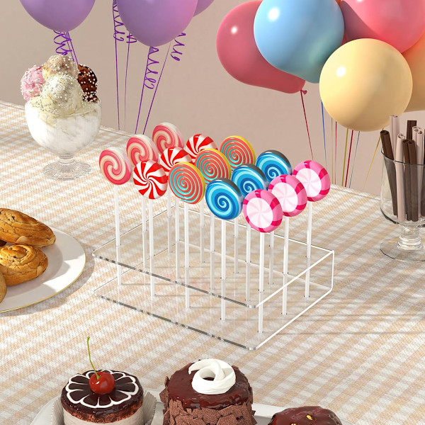 Cake Pop-ställ med pinnar, Akryl Lollipop-hållare, Klar Cake Pop-displayhållare, 15 hål Candy Pop-hållare