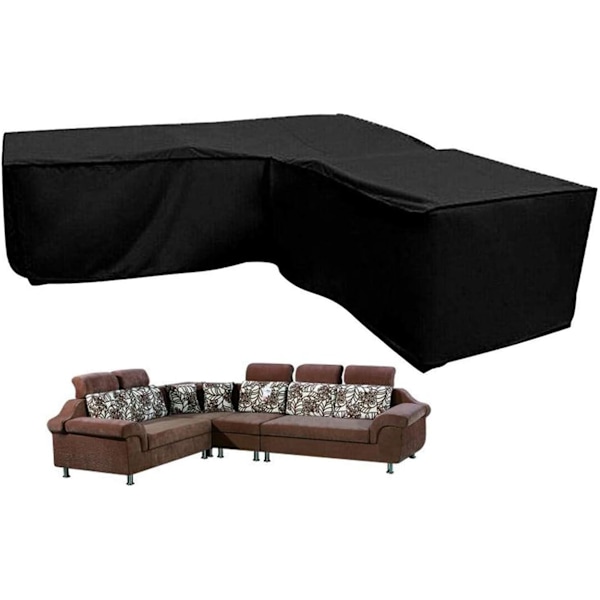 L-formad täcksoffa - loungeöverdrag L-form med spännband i botten, 210D presenning för trädgårdsmöbler L-formade skyddande överdrag för