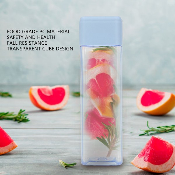 500 ml 17 oz Vattenflaska Transparent Bärbar Brev Tryckt Dricka Vattenflaska med handledsrep Blå