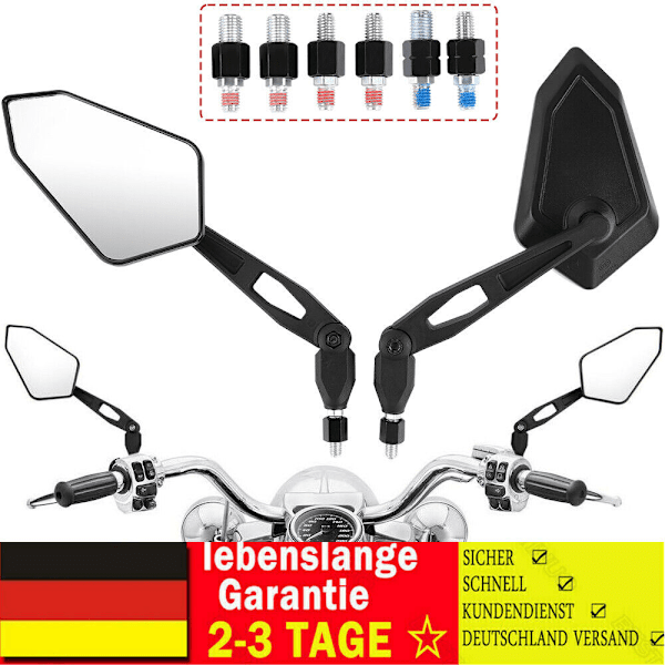 1 par E-godkända universella backspeglar i svart aluminiumlegering 8/10 mm för motorcykel och scooter
