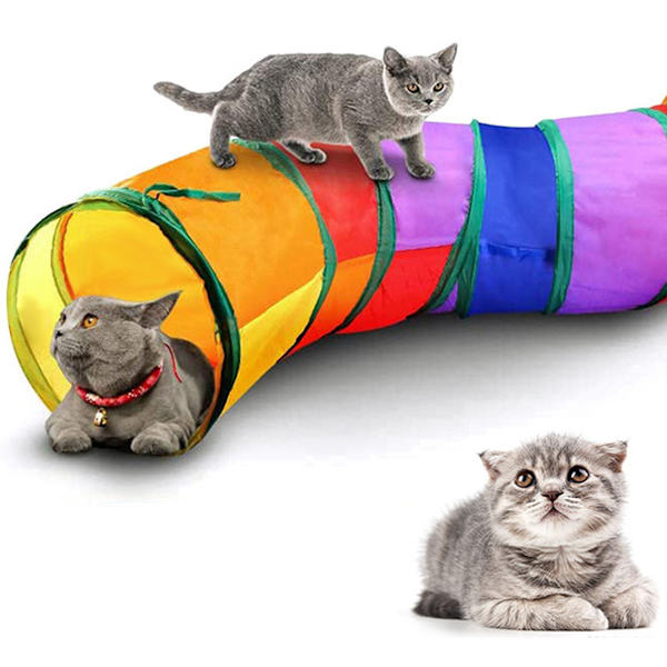 Interaktiv inomhus kattunnel - Husdjursleksak - Lektunnel för katter, kattungar, kaniner, valpar - Fällbar (regnbåge stil) STOL