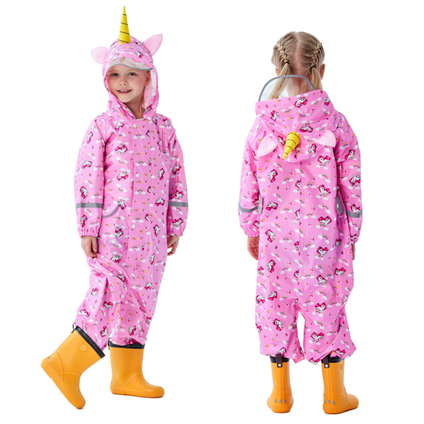 Regnrock Vattentät Andningsbar Barn Flickor Pojkar Med Huva Lätt Regnkläder En-Delad Utomhus Regn Poncho Overall Regnjacka 90-110cm