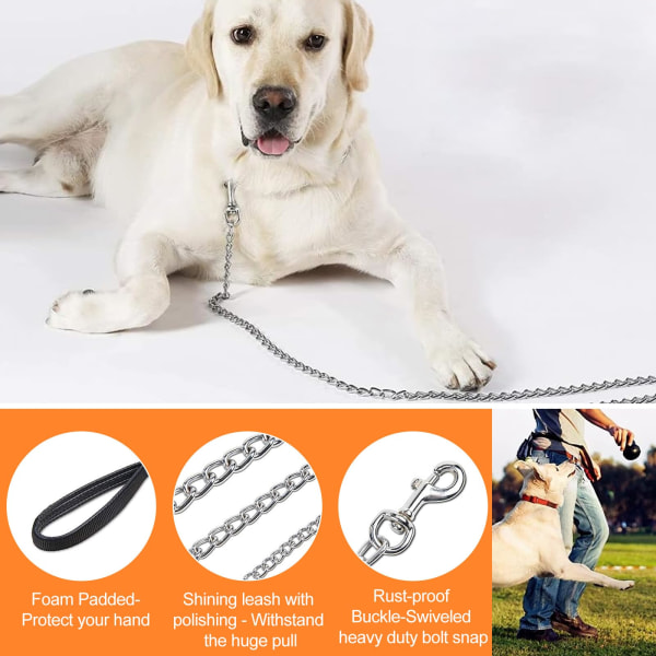 Tuggsäker hundkoppel, 120 cm, lätt hundkoppel, kraftigt hundkoppel i kedja, metallhundkoppel med nylonhandtag för små hundar (3 mm)
