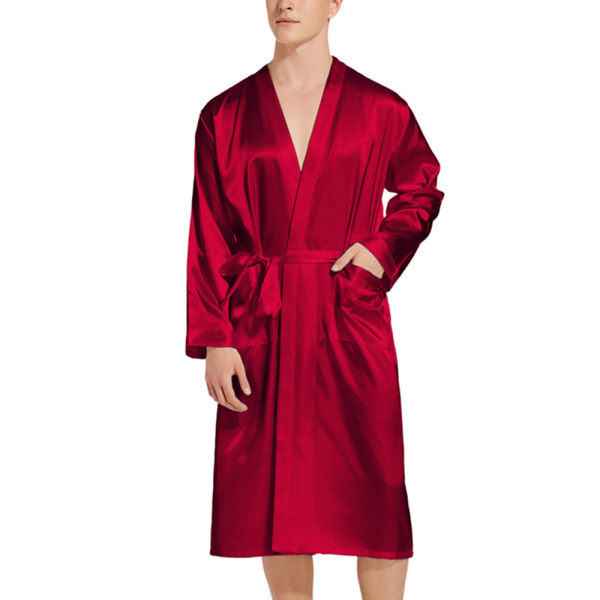 Satinrock för män Kimono Morgonrock Lång Morgonrock Lätt sidensovkläder Pyjamas för män med bälte S-XXL
