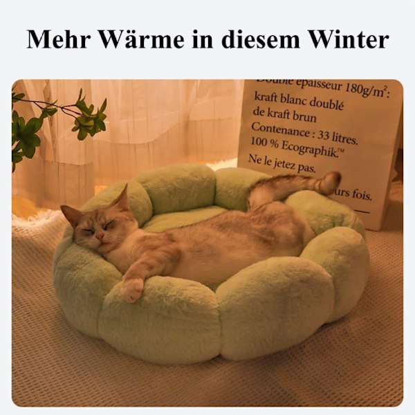 Pet Haven Cuddler, Ergonomiskt Stöd med Upphöjd Blommig Kantdesign, Halkfri Bas Säkerställer Säkerhet, Maskintvättbar, Idealisk för Innekatter & Små