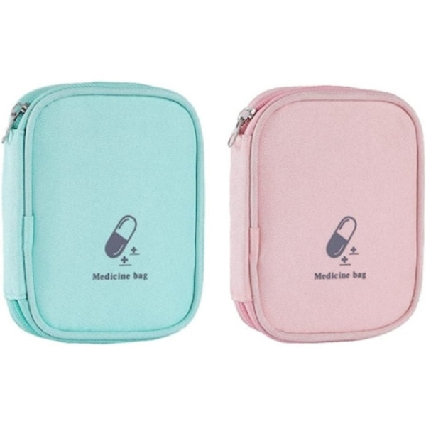 Set med 2 medicinväska, 11x14 cm, Tyg, Blå/Rosa