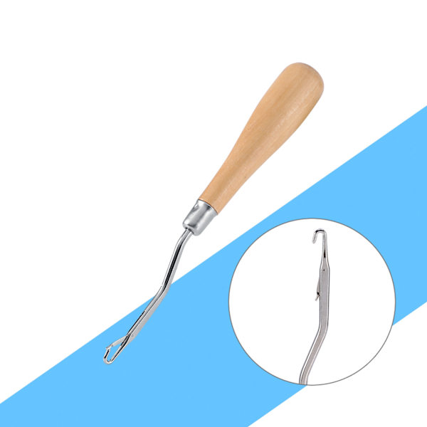 Virka nål lås krok med trähandtag hantverk/hår extensions krok 6,22\" lång