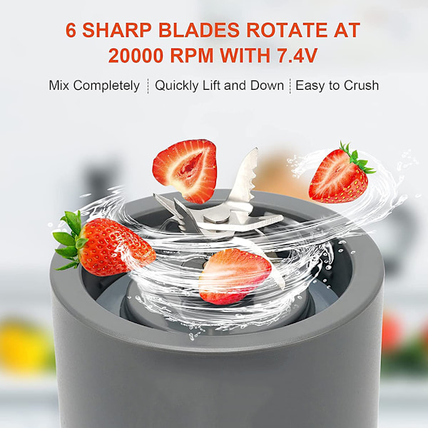 Bärbar mixer för smoothies och milkshakes, 530 ml minimiixer, med laddningsbar C-typ och 6 blad, 4000 mAh fruktmixer juicepress, personlig