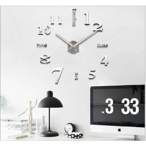 Blå dröm 3D väggklocka, DIY digital väggklocka, tyst rörelse, modern design väggklocka, jätte väggklocka för sovrum kök vardagsrum