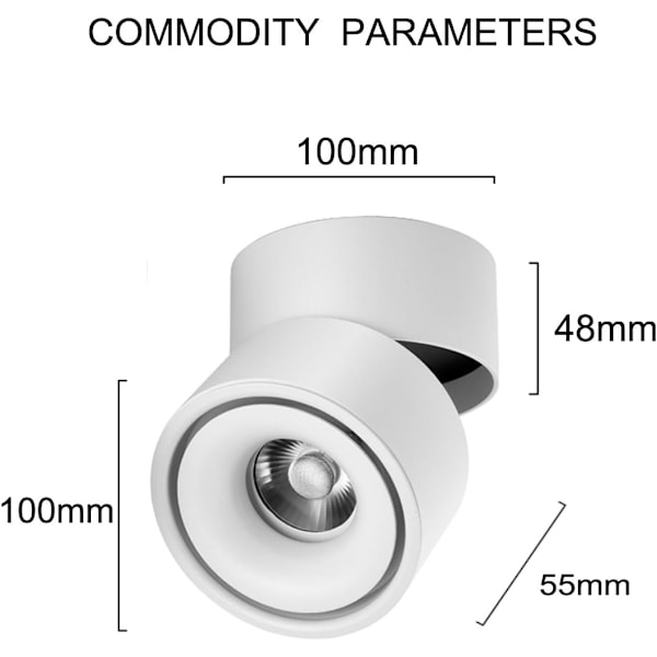 7W LED-taklampa, justerbar ljusvinkel, inomhus taklampa, 10*10*10 (vit+varmvit)