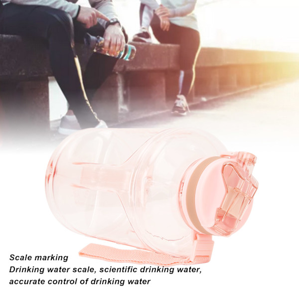 1500 ml stor sportflaska med bärbar skala, poppande lock, sugrör, utomhus fitness vattenförvaringsflaska, rosa