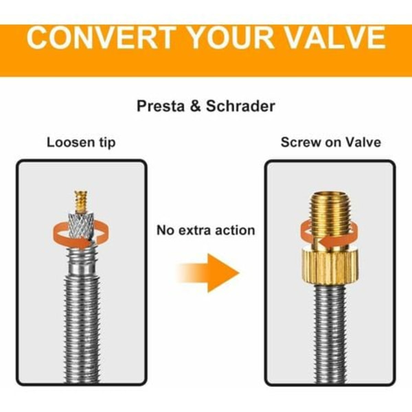 6 stycken Presta-ventil-adapter, Presta till Schrader-konvertering för cyklar, pumpa dina däck med en standardpump eller luftkompressor, 12 stycken däck