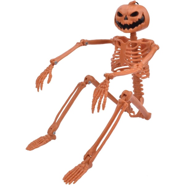 15,7'' Poserbar Halloween-skelett - Pumpahuvud Helkropp Halloween-skelett med rörliga leder för hemsökta husrekvisita Dekorationer, 2-pack