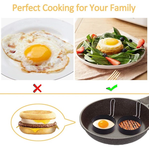 Professionell Äggform av Kockkvalitet för Stekpanna, Rund Äggring med Nonstick-beläggning, Perfekt för Frukostmackor, Multifunktionell