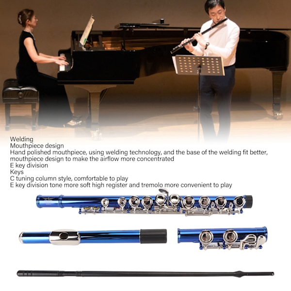 Treasure Blå Flöjtinstrument, Högkvalitativ Kopparlegering Säkerställer Rik Resonans, Elegant Utseende & Underbar Design, Mjuk Ton för Orkester