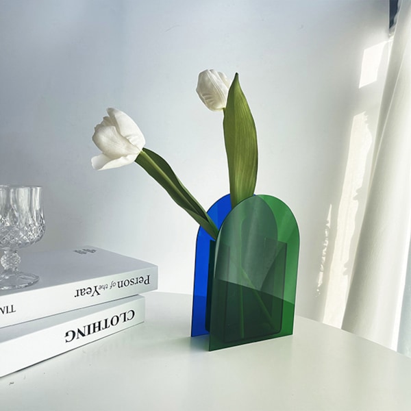 Akrylvas, Färgglad Geometrisk Blomvas Heminredning, Blå och Grön Duplex