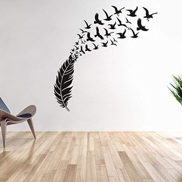 DIY Barnrumsinredning med Fågelflock, Fantastiska Flygande Svarta Fåglar Statiska Dekaler för Flerfaldig Yta, Skala och Fäst Återanvändbara Dekaler