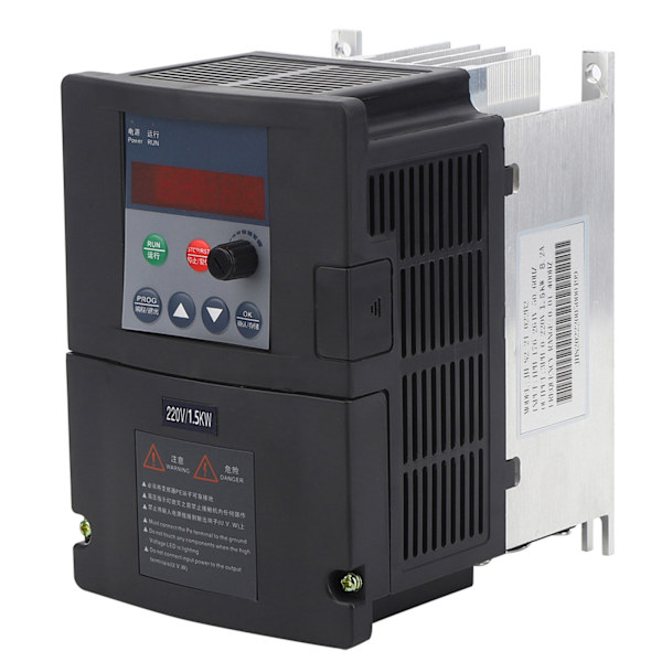 Mini Inverter Frekvensomformare Enfas Ingång 3 Fas Utgång Svart Aluminiumhölje (1,5KW)