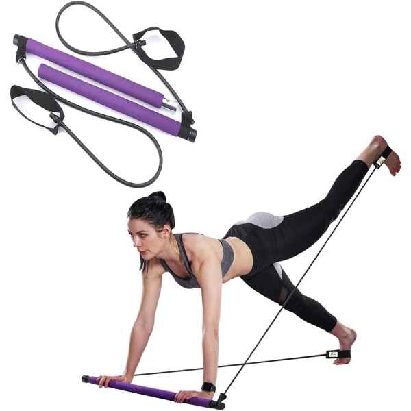 Yoga Pilates Bar med motståndsband | Bärbar muskeltoning och kroppsformande träningssticka för träning hemmagym | Allt-i-ett-utrustning för