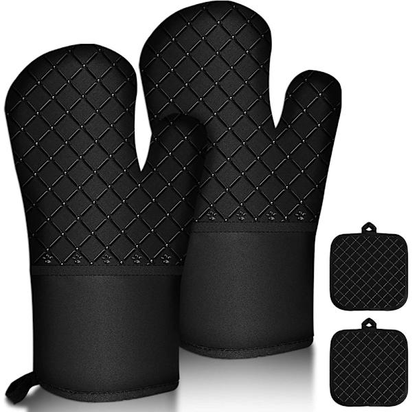 Set med 4 ugnshandskar, 300°C grytunderlägg & halkfria silikonlånga ugnshandskar, matlagningshandskar, värmebeständiga ugnshandskar, ugnshandskar för kök,