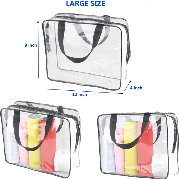 3 delar stora genomskinliga resväskor för toalettartiklar, vattentät