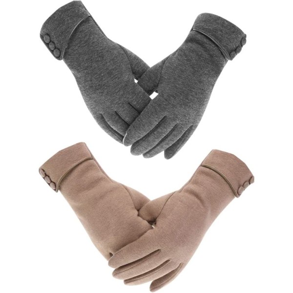 2 par vinterhandskar för kvinnor, varma plyschhandskar, fodrade med vindtäta handskar