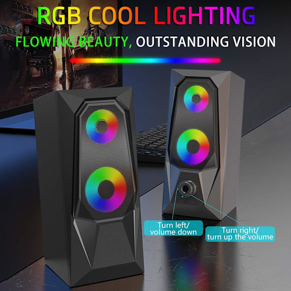 Datorhögtalare, RGB-färg LED-ljusutsändande högtalare, stereosubwoofer-datorhögtalare, USB2.0-kanal PC-högtalare