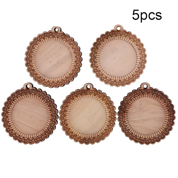 5PCS Sladd Blank Trä Hänge Halsband Basbricka Nyckelkedja Rund Cabochon Inställning