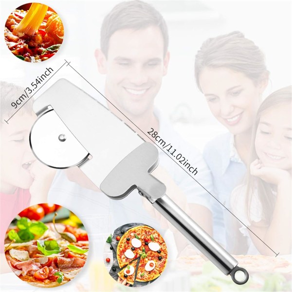 Pizzaskärare - Kakslicer - 3 i 1 - Lätt att rengöra, vass pizzaskärare i rostfritt stål - Serveringsspatel med klämma för pizza, tårta, paj och bakverk